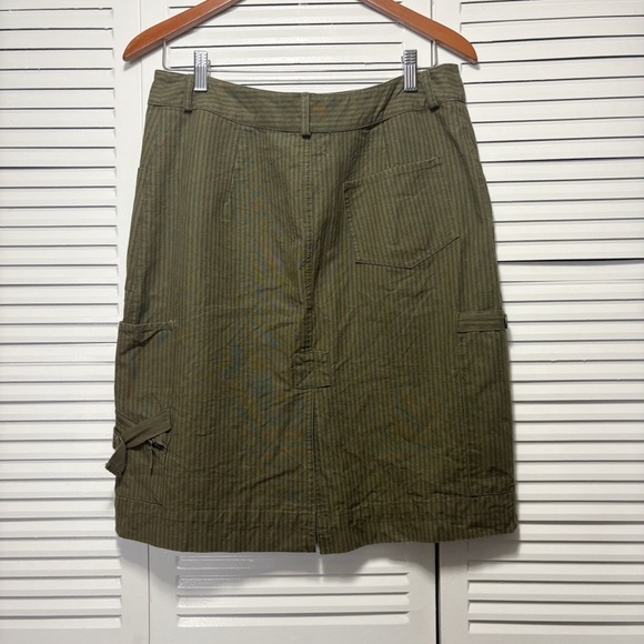 Clio Olive Green Cargo Striped Cotton Midi Skirt - Zip and Button Size 8 - Picture 5 of 8